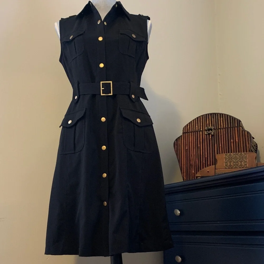 Calvin Klein Black Sleeveless Dress with Belt - Picture 3 of 14